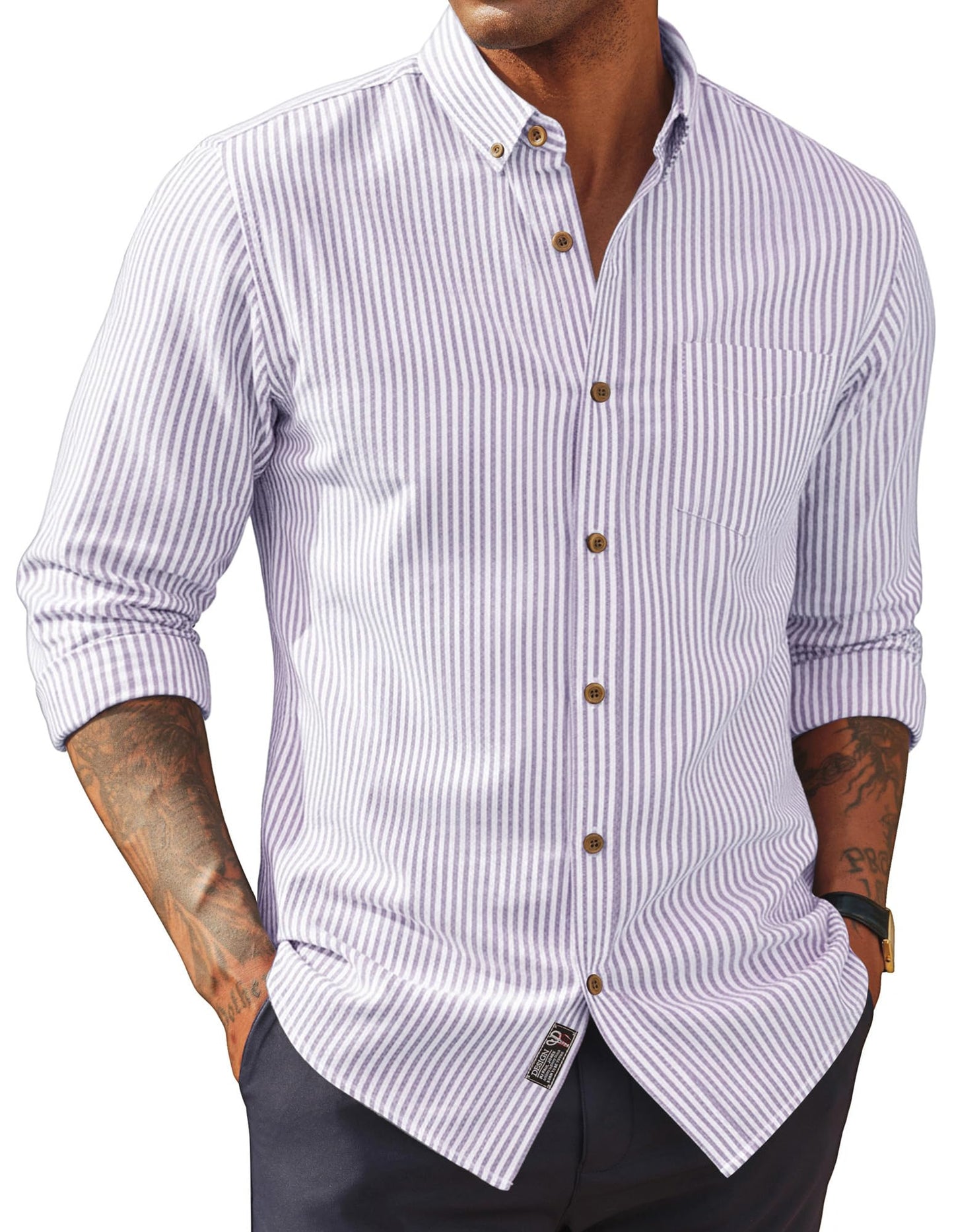HOTPJ PAUL JONES Mens Classic Fit Linen Shirts Long Sleeve Button Down Business Casual Shirts