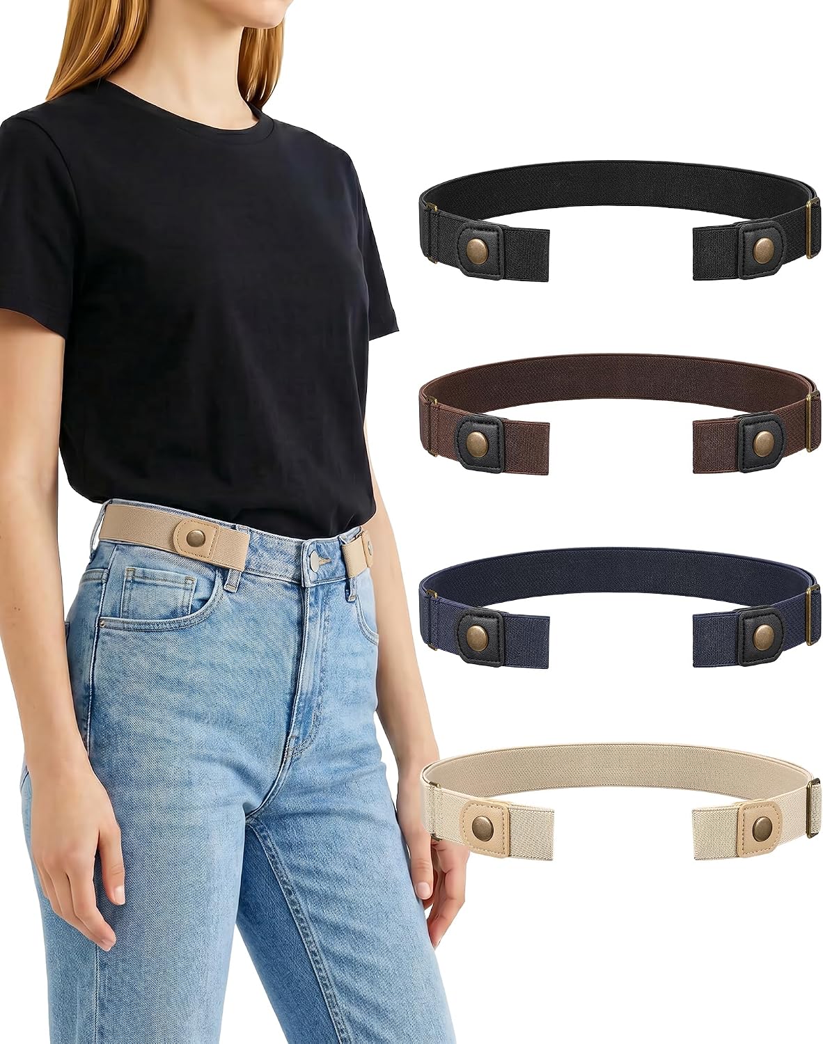 HOT4Packs No Buckle Elastic Belts for Women/Men Buckleless Belt Invisible Stretch Belts for Jeans Pants