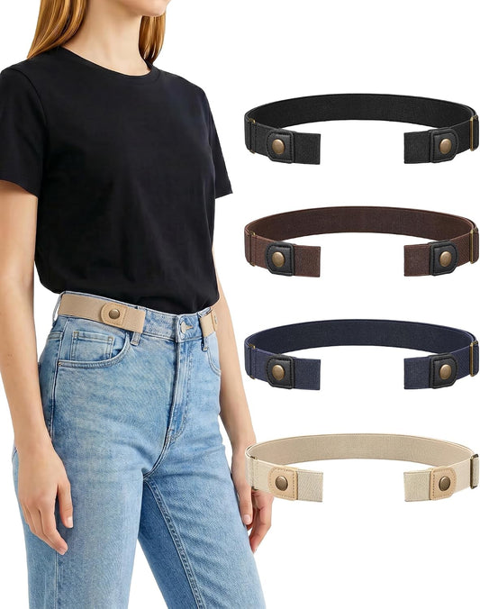 HOT4Packs No Buckle Elastic Belts for Women/Men Buckleless Belt Invisible Stretch Belts for Jeans Pants