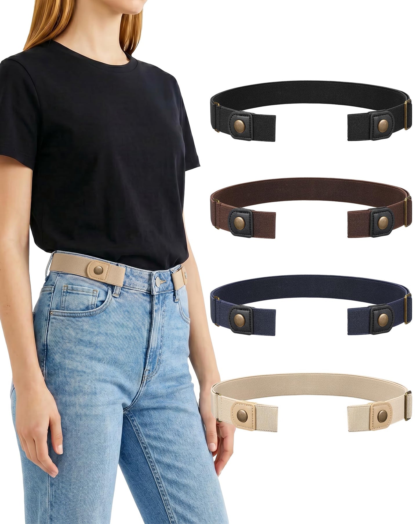 HOT4Packs No Buckle Elastic Belts for Women/Men Buckleless Belt Invisible Stretch Belts for Jeans Pants