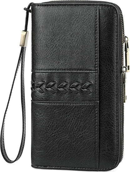 HOTFALAN MULE Wallet for Women RFID Blocking Leather Large Capacity Zip Around Ladies Card Holdr Phone Purse Wristlet