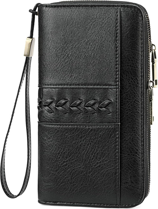 HOTFALAN MULE Wallet for Women RFID Blocking Leather Large Capacity Zip Around Ladies Card Holdr Phone Purse Wristlet