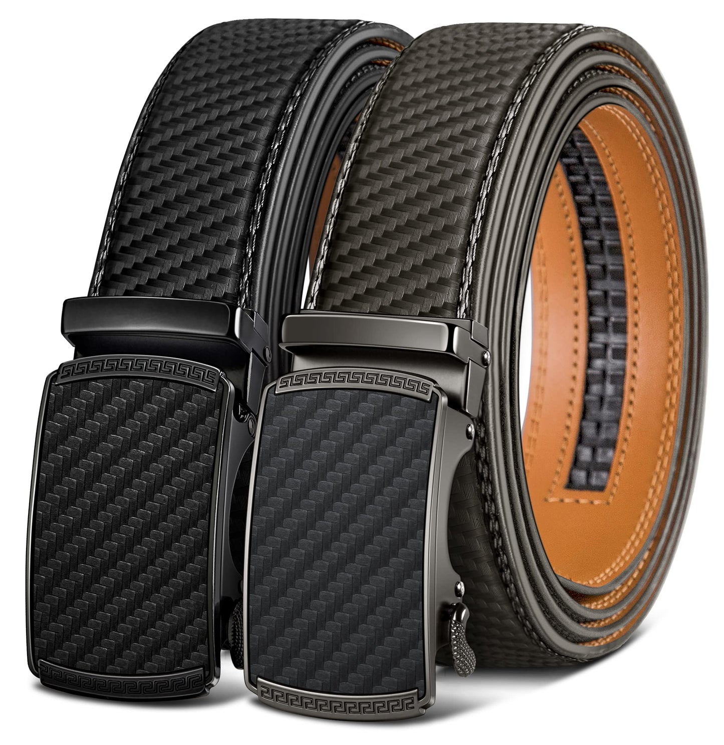 HOTBULLIANT Men Belts 2 Pack,Ratchet Sliding Belt Adjustable For Gift Mens Dress Casual 1 3/8",Cut for Fit