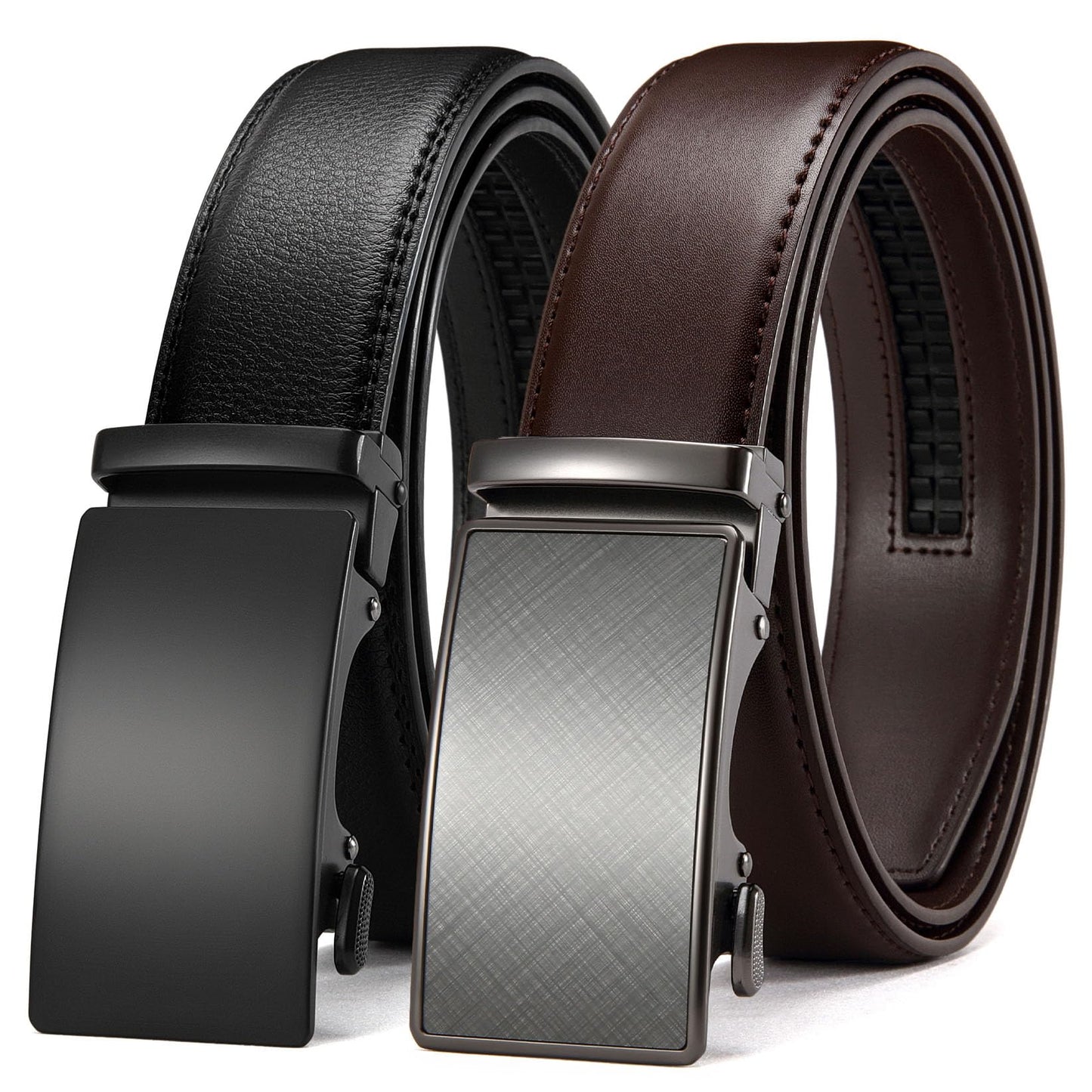 HOTCHAOREN Leather Ratchet Belt Men 2 Pack - Customizable Fit, Effortless Style (35mm)