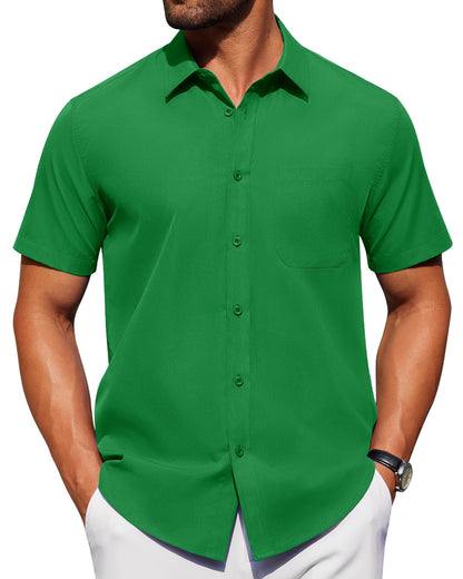 HOTAlimens & Gentle Men's Short Sleeve Dress Shirts Wrinkle Free Untucked Casual Button Down Shirt