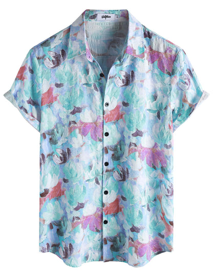 HOTVATPAVE Mens Casual Short Sleeve Button Down Shirts Regular Fit Hawaiian Summer Shirt