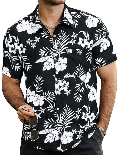 HOTVATPAVE Mens Summer Striped Shirts Button Down Short Sleeve Vintage Beach Hawaiian Shirts with Pocket