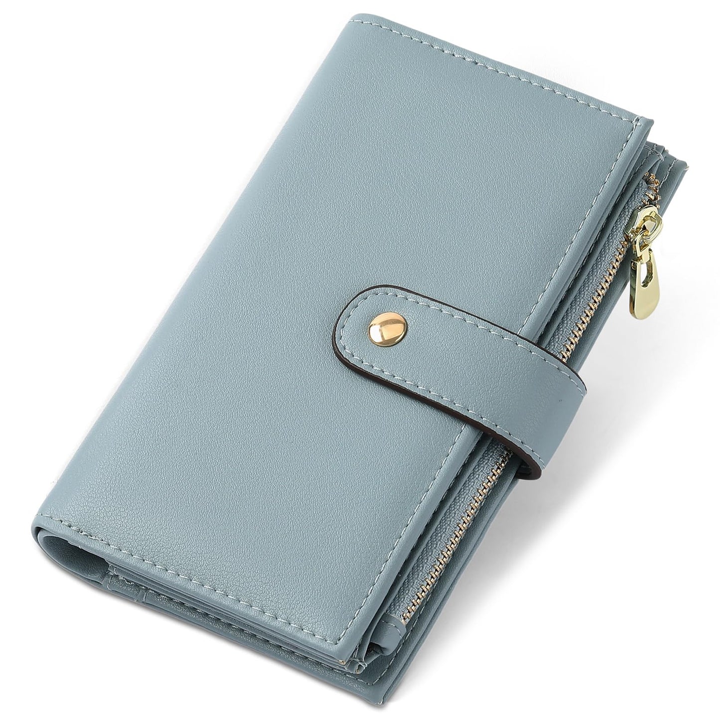 HOTGAEKEAO Wallets for Women Leather RFID Blocking Bifold Double Zipper Pockets Wallet Card Case Purse with 4 ID Windows