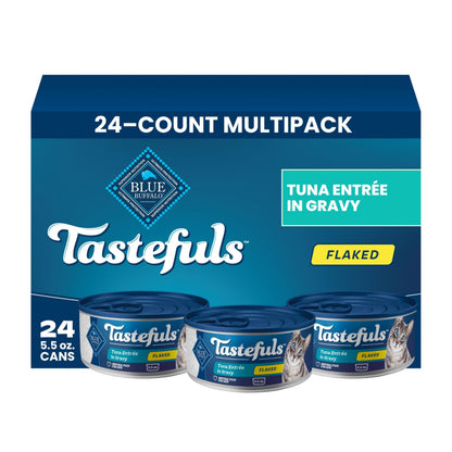 HOTBlue Buffalo Tastefuls Flaked Adult Wet Cat Food Variety Pack (Tuna, Chicken, Fish & Shrimp), Natural Ingredients Enhanced with Vitamins, Minerals & Other Nutrients, 3-oz. Each (12 Cans)