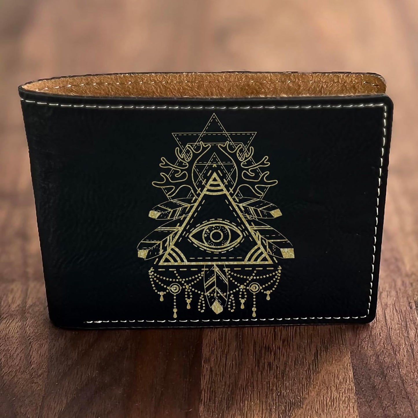 HOTEngraved Leather Wallet: Third Eye Design, Unique Gift for Holidays - Perfect for Dad, Mom, Brother, Sister, Friend, Teacher on Christmas