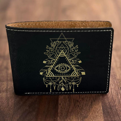 HOTEngraved Leather Wallet: Third Eye Design, Unique Gift for Holidays - Perfect for Dad, Mom, Brother, Sister, Friend, Teacher on Christmas
