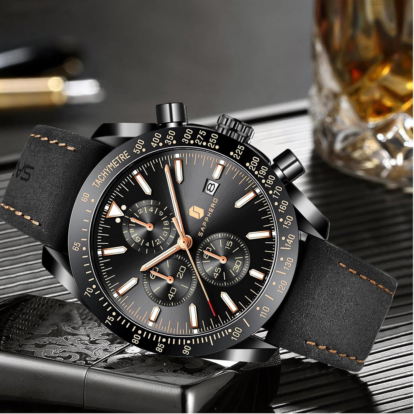 HOTBENYAR Watch for Men Analog Quartz Chronograph Waterproof Luminous Designer Mens Wrist Watches Business Work Sport Casual Dress Watch with Silicone Strap Elegant Gifts for Men