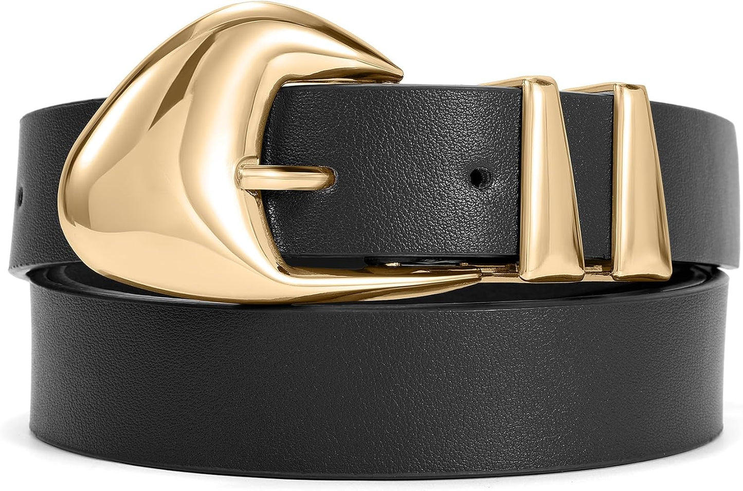 HOTXZQTIVE Women's Leather Belts for Jeans Dress Pants Black Brown Belts for Women Ladies Waist Belts with Gold Buckle