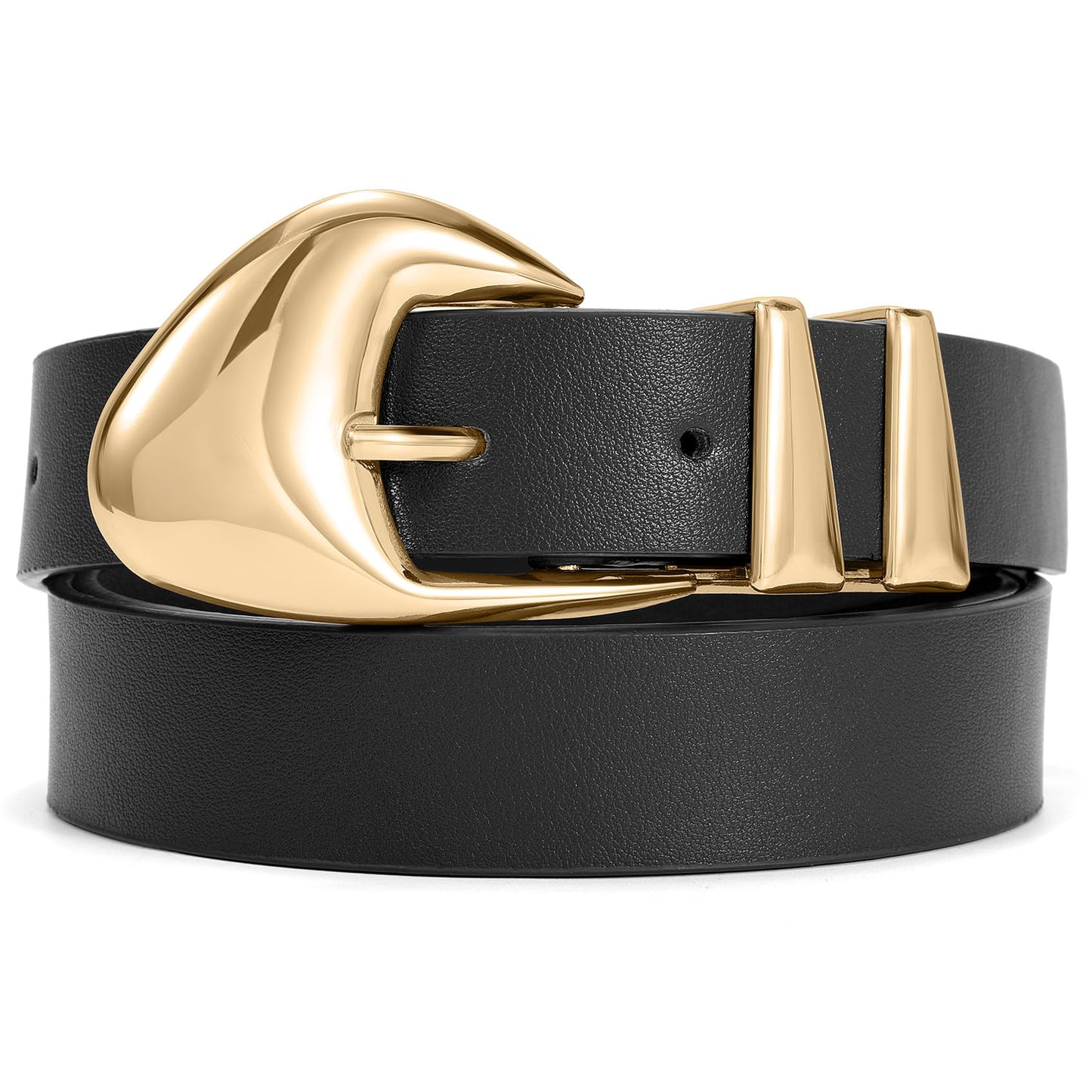 HOTXZQTIVE Women's Leather Belts for Jeans Dress Pants Black Brown Belts for Women Ladies Waist Belts with Gold Buckle