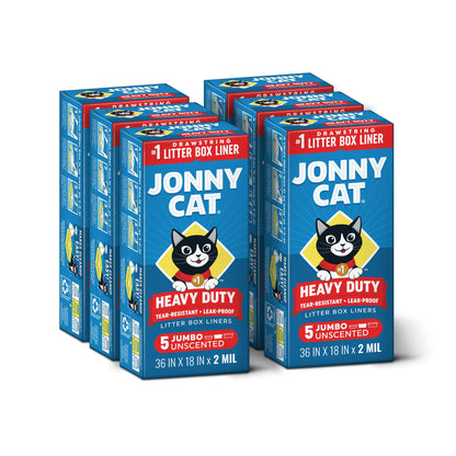 HOTJonny Cat Litter Box Liners: Heavy Duty - Tear & Leak Resistant - Drawstring Close - Jumbo, 15 Count