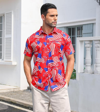 HOTFanient Mens Hawaiian Shirt Summer 3D Print Casual Short Sleeve Button Down Graphic Aloha Dress Shirts
