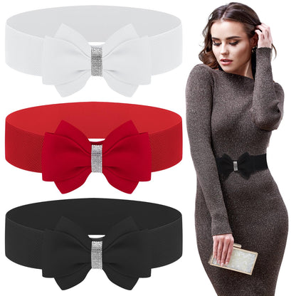 HOT3 Pcs Bow Belts for Women Red Bow Belt | Elastic Waist Belt Vintage Bowknot Stretchy Cinch Belt