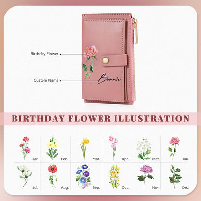 HOTPersonalized Gifts for Women Christmas Custom Birthflower Wallet for Mom Customizable Name Leather Wallet for Wife Her Mother's Day Birthday Gifts from Daughter Son Husband (Color 1)