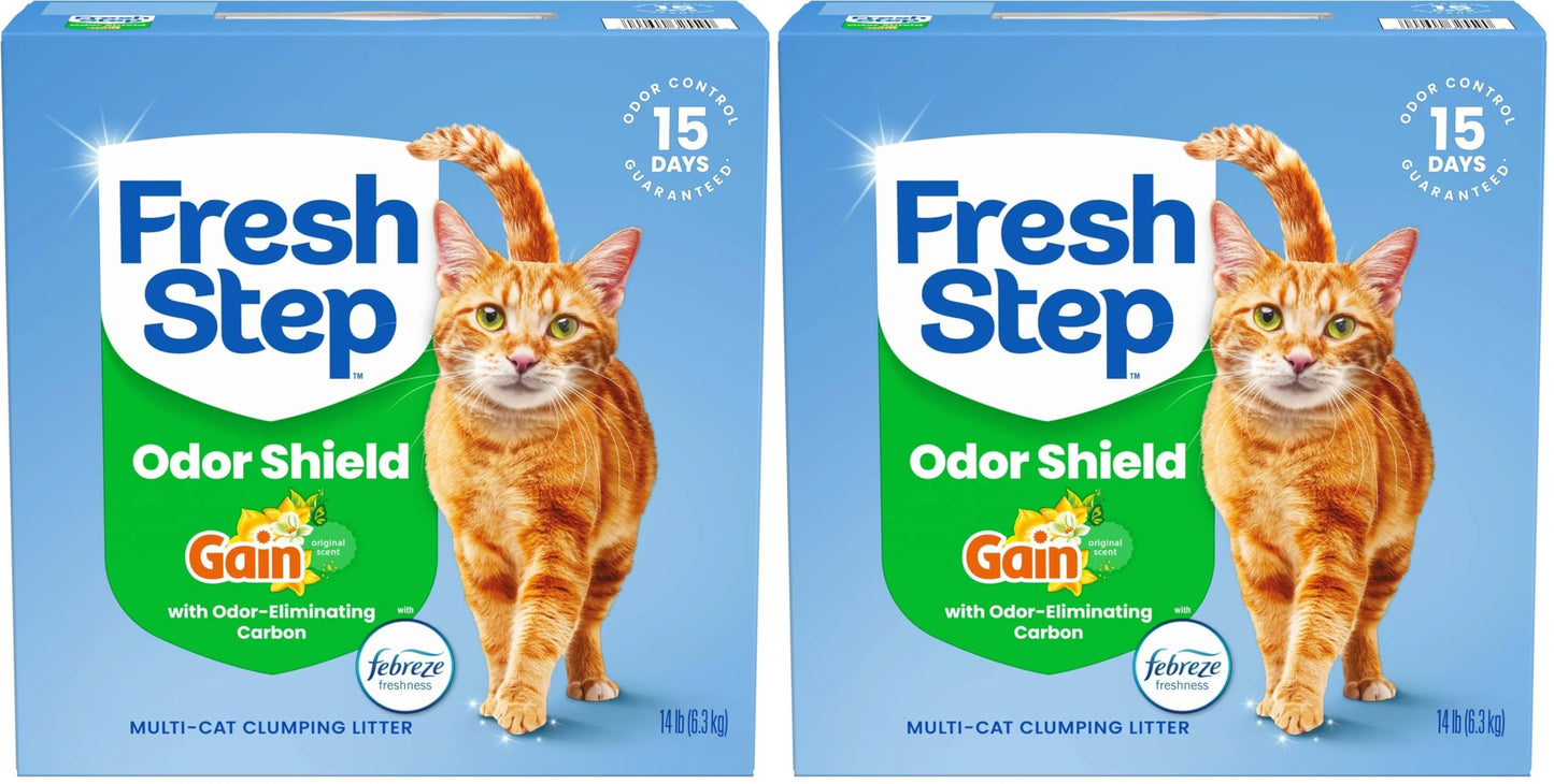 HOTFresh Step Odor Shield Multi Cat Clumping Cat Litter With Febreze Freshness in Gain Scent, Low Dust, Odor Control with Ammonia Block Tech, Compatible in Automatic Litter Boxes, 14 lb.