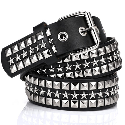 HOTSUOSDEY Black Studded Belt,Y2K Silver Metal Grommet Belt for Men Women Punk Rock Style for Jeans Pants