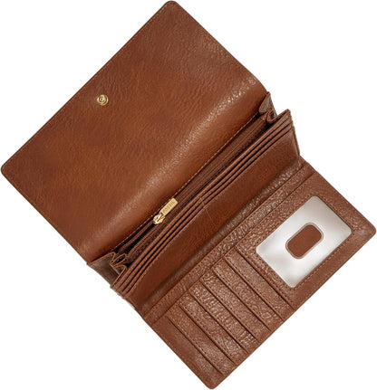 HOTFossil Women's Logan Leather Wallet RFID Blocking Flap Clutch Organizer
