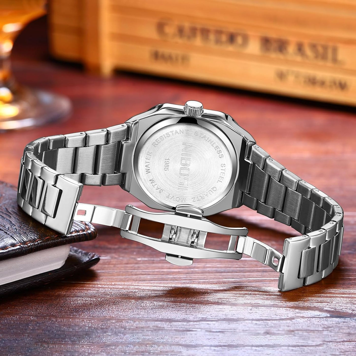 HOTNIBOSI Men Watches Analog Quartz Stainless Steel Silver Watches for Men Waterproof Business Classic Watch with Day and Date Display Wrist Watch for Work and Casual Wear