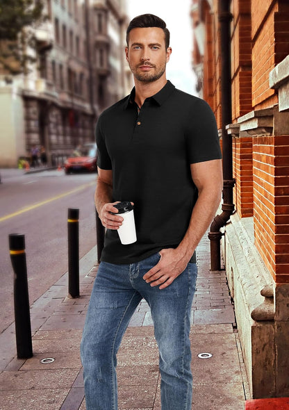 HOTPEGENO Mens Polo Shirts Short Sleeve Casual Cotton Golf Shirts Performance Polo Shirts for Men