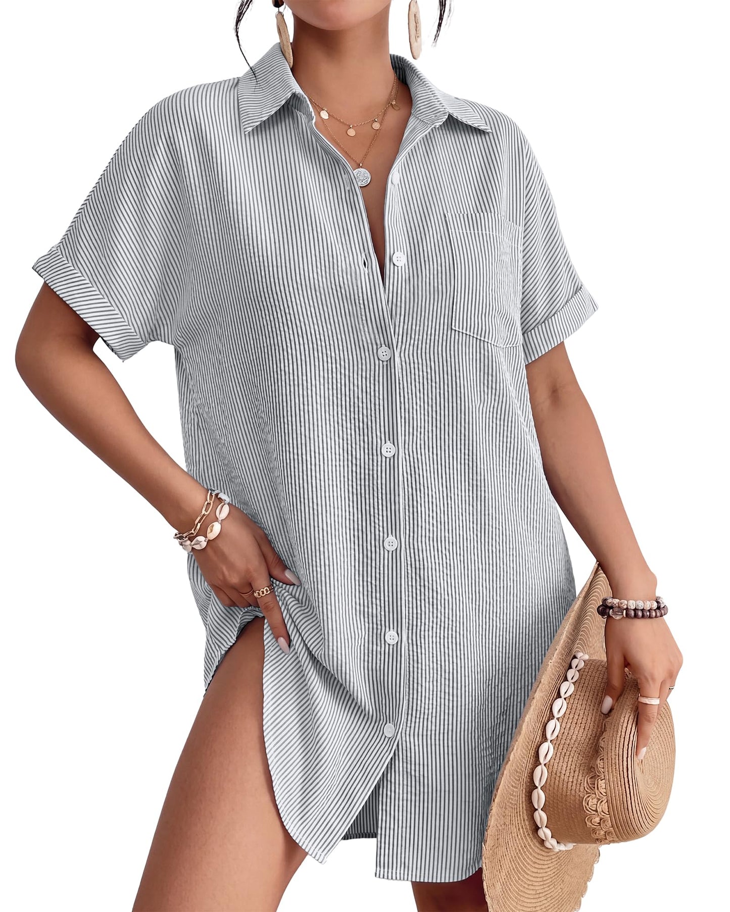 HOTBsubseach Women Swimsuit Coverup Shirt Dress Button Down Bathing Suit Cover Up Beach Vacation Outfits