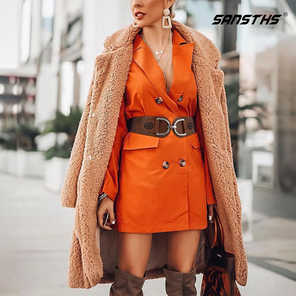 HOTSANSTHS Vintage Women Stretchy Wide Belt Chunky Buckle Elastic Wide Waist Belts for Dresses Coats