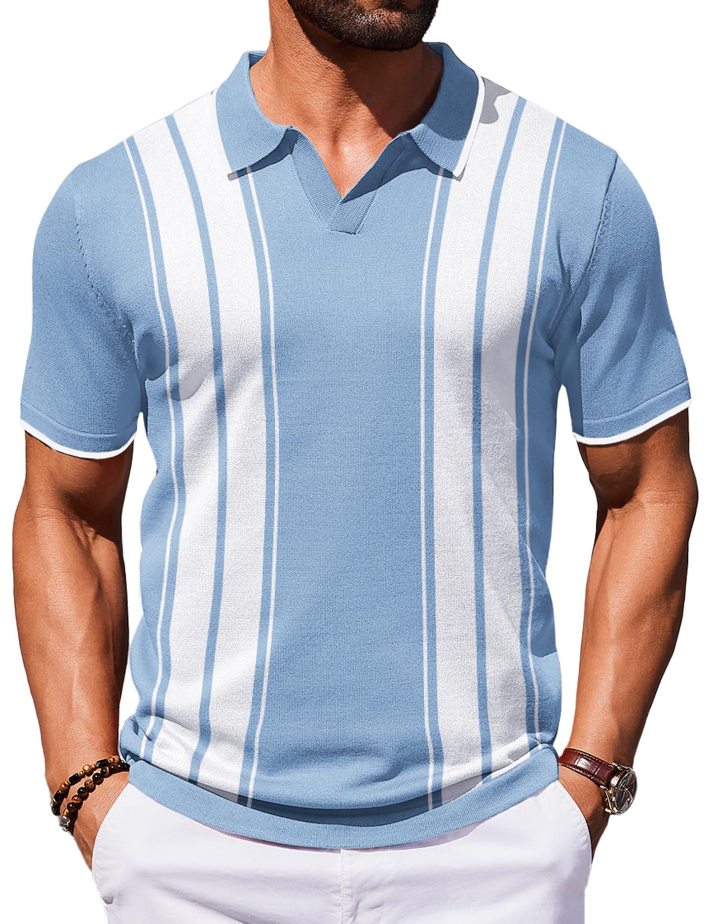 HOTCOOFANDY Mens Polo Shirts Short Sleeve Casual Knit Polo Shirt Vintage Golf T Shirts Old Money Tops
