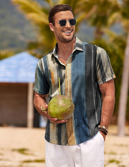 HOTCOOFANDY Men's Linen Shirts Short Sleeve Casual Shirts Button Down Shirt for Men Beach Summer Wedding Shirt