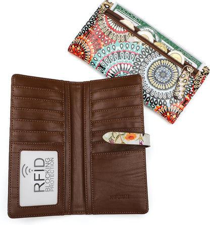 HOTSlim Wallets for Women Credit Card Holder RFID Bifold Clutch Long Ladies Billfold Wallets with Zipper Coin Pocket ID Window Fireworks