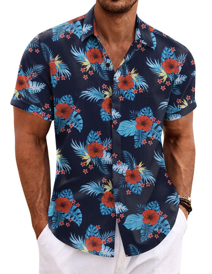 HOTCOOFANDY Men's Linen Shirts Short Sleeve Casual Shirts Button Down Shirt for Men Beach Summer Wedding Shirt