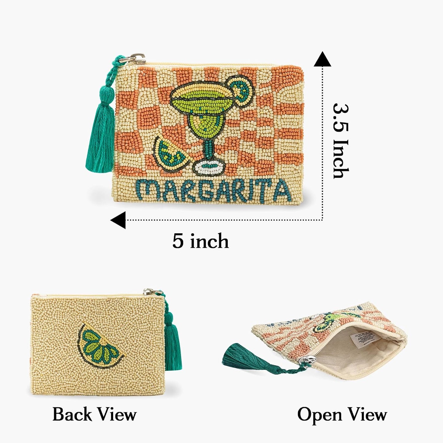 HOTAmerica & Beyond Margarita Beaded Coin Pouch, Multicolor, 5 x 3.5 Inches, Tassel Zipper
