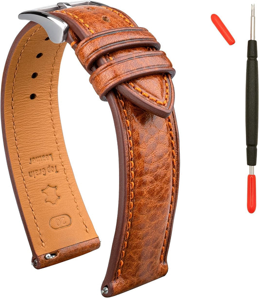HOTItalian Leather Watch Band Tuscany Natural Vegetable-Tanned Top Grain Genuine Leather Strap,18mm 19mm 20mm 21mm 22mm XL XXL Quick Release Replacement Watch Bands for Men and Women Thick and Soft