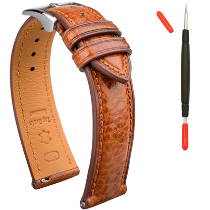 HOTItalian Leather Watch Band Tuscany Natural Vegetable-Tanned Top Grain Genuine Leather Strap,18mm 19mm 20mm 21mm 22mm XL XXL Quick Release Replacement Watch Bands for Men and Women Thick and Soft