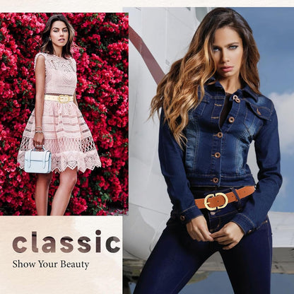 HOTYARIEW 4 Pack Leopard Belts for Women Leather Belts for Jeans Pants Ladies Dress Belt Waist Belt with Gold Buckle
