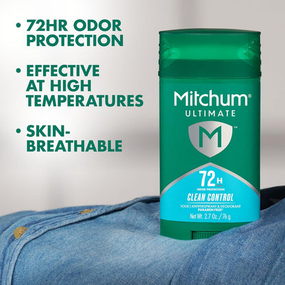 HOTMitchum Ultimate 72HR Odor Protection Men’s Antiperspirant & Deodorant, Long-Lasting Freshness, Invisible Solid, No White Residue Left on Skin, Clean Control, 2 pack