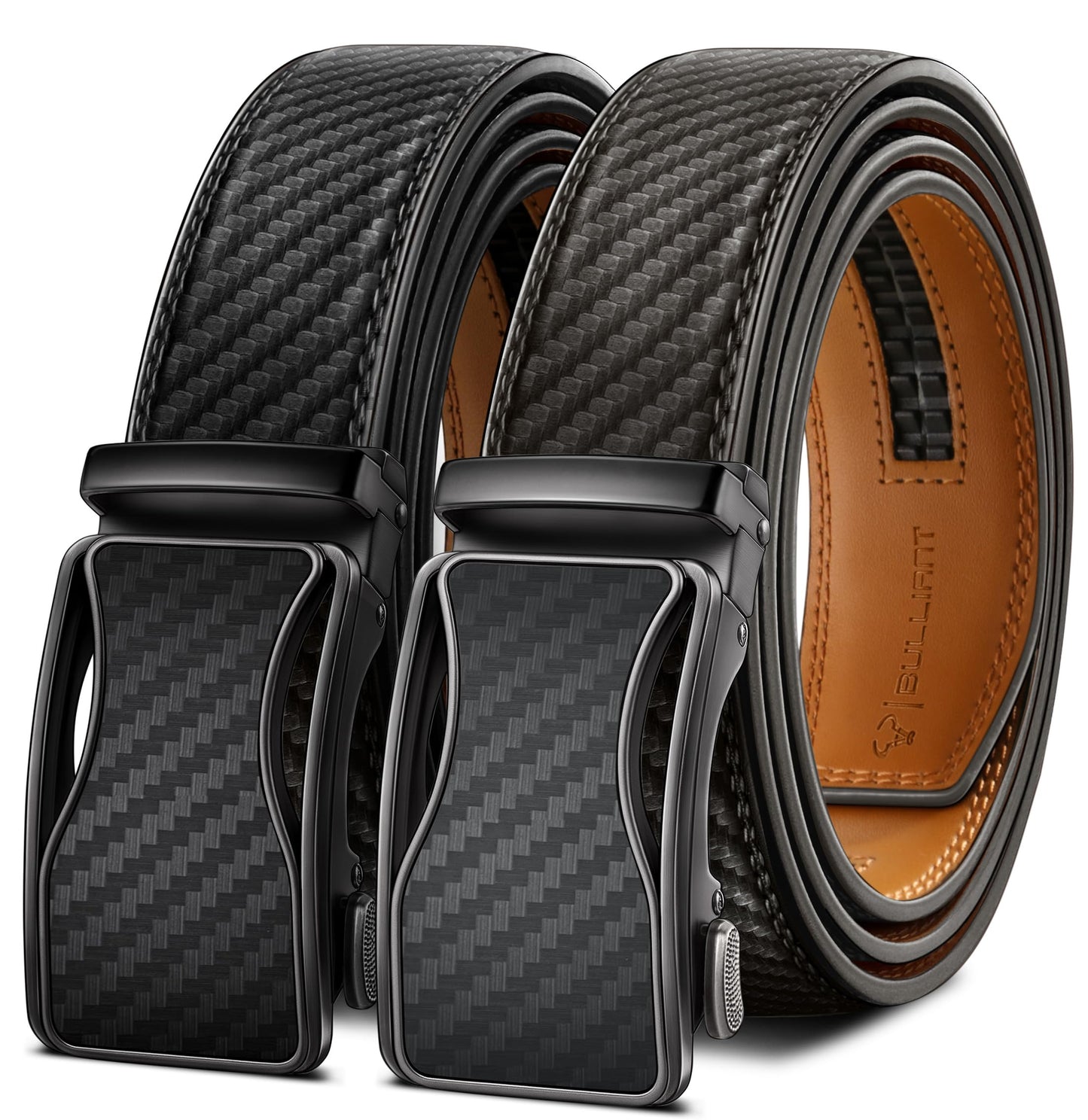 HOTBULLIANT Men Belts 2 Pack,Ratchet Sliding Belt Adjustable For Gift Mens Dress Casual 1 3/8",Cut for Fit
