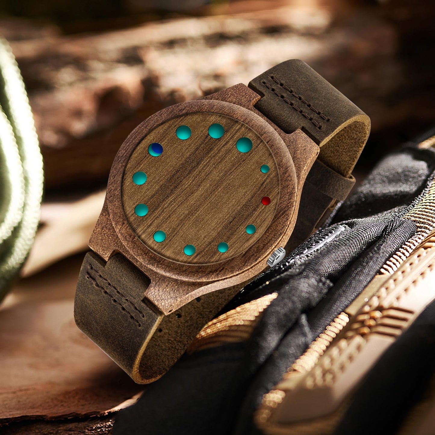 HOTWooden Watches for Men Handmade Leather Strap Analog Quartz | Unique Design, Natural Wood, Mens Wrist Watch, Casual Fashion Style