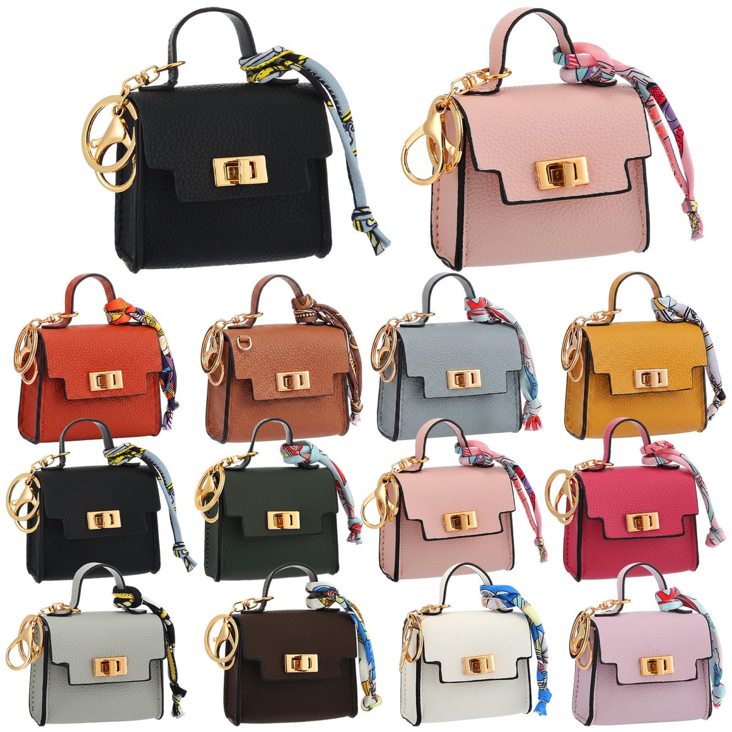 HOTLiliaafar 8 Pcs Mini Backpack Keychain Mini Coin Purses for Women Cute PU Leather Makeup Bag with Keychain Pocket Card Holder (8 Colors)