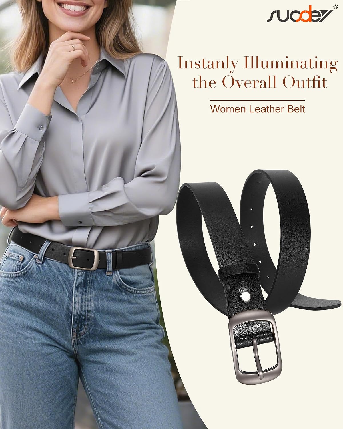 HOTSUOSDEY Women Belts For Jeans Dresses Pants Ladies Leather Waist Belt with Elegant Buckle, Width 1.3"