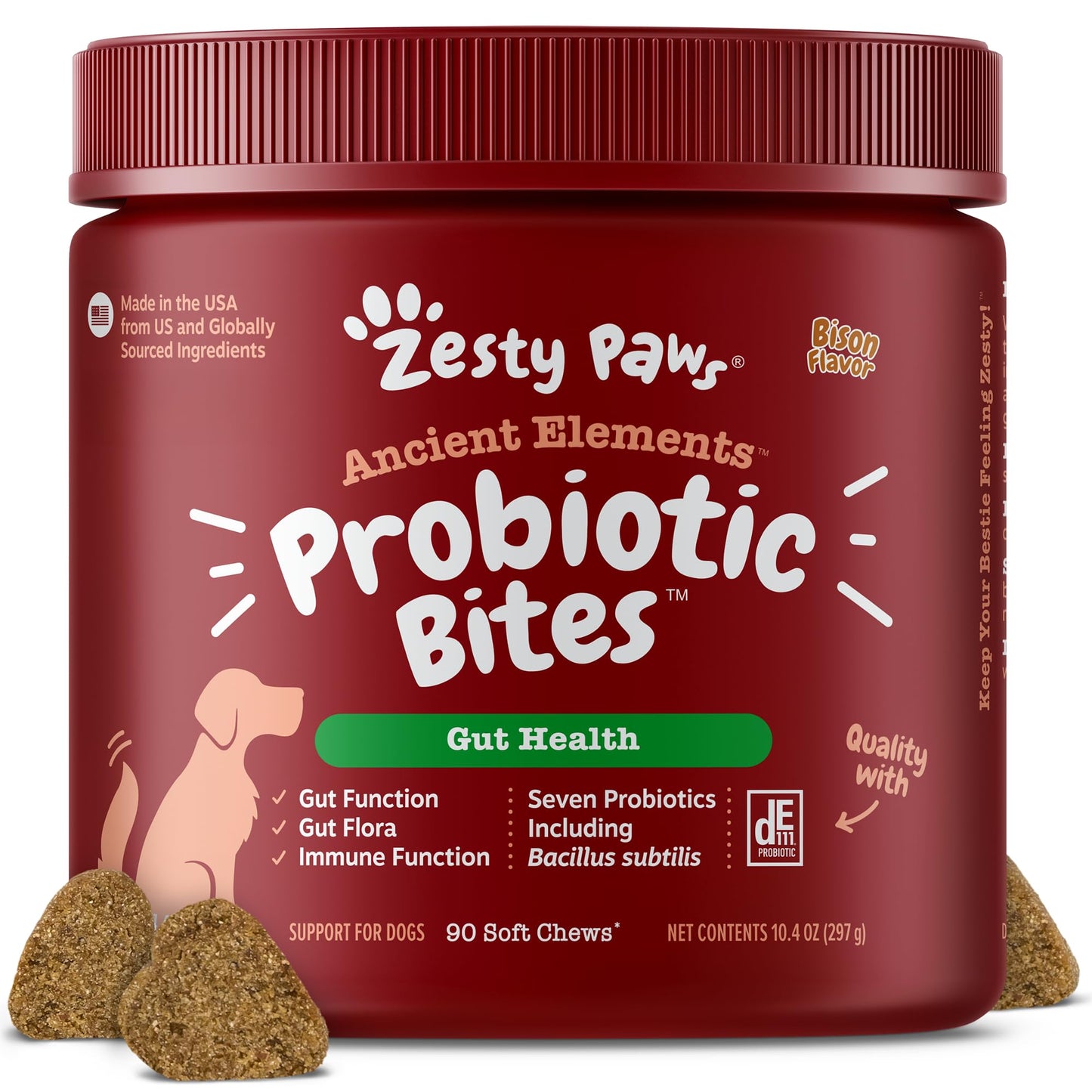 HOTZesty Paws Probiotics for Dogs - Digestive Enzymes for Gut Flora, Digestive Health, Diarrhea & Bowel Support - Clinically Studied DE111 - Dog Supplement Soft Chew for Pet Immune System - Pumpkin, 90ct