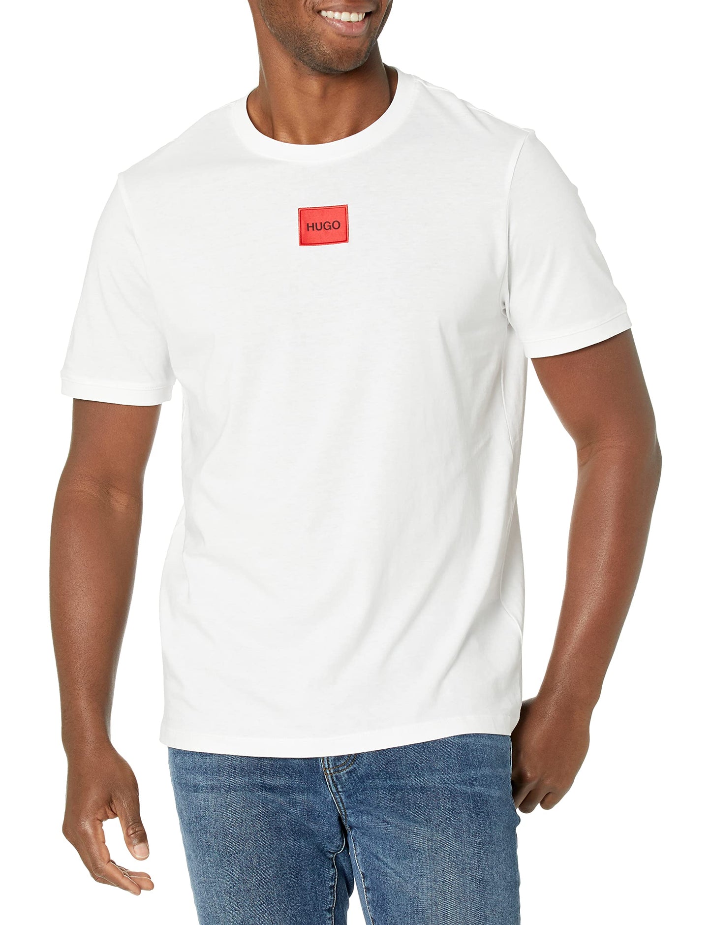 HOTHugo Mens Ribbed Crew Neck Regular Fit Center Logo T-Shirt