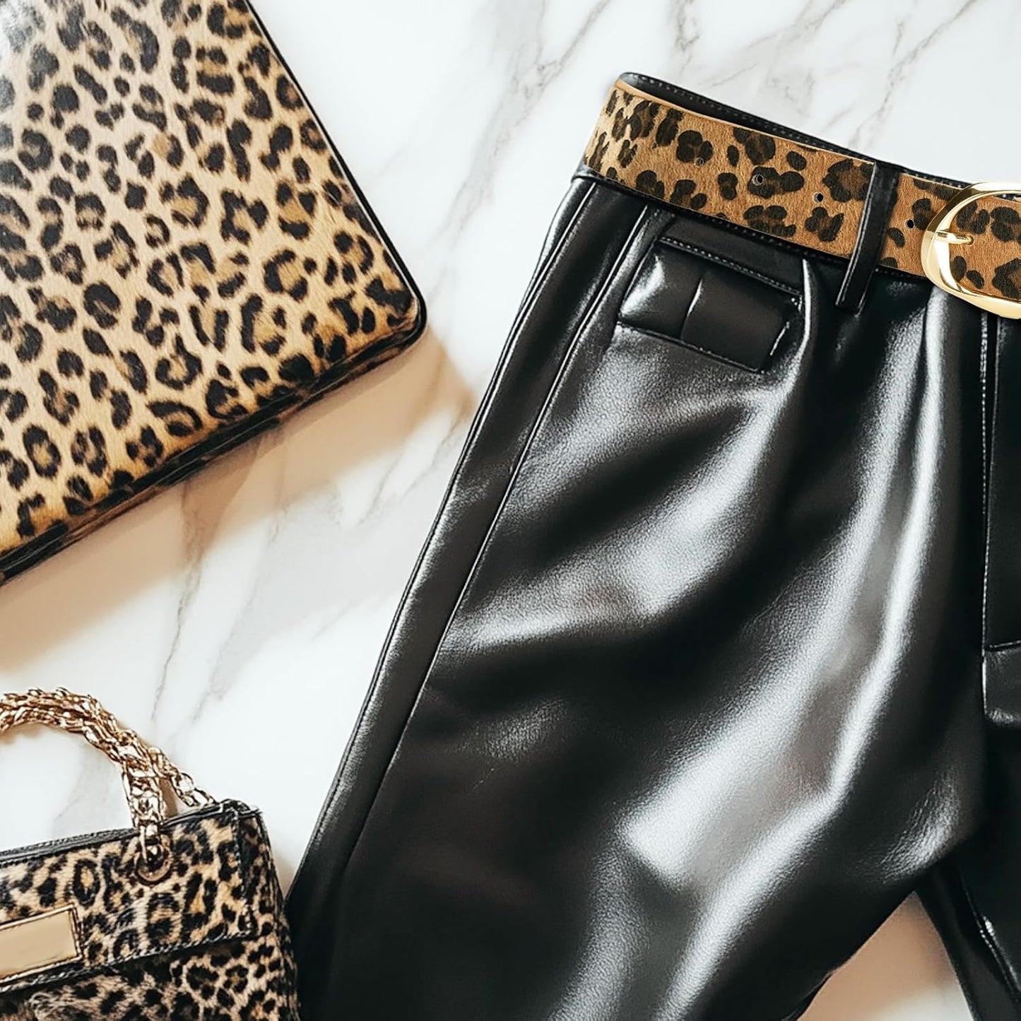 HOTWomen’s Leopard Print Leather Belts for Women, Cheetah Print Belt with Gold Buckle, Width 1.46"