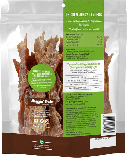 HOTWaggin' Train Chicken Jerky Dog Treats, Made with 100% Real Chicken Breasts, Only Two All-Natural Ingredients, Great High Protein Dog Treat, Easily Digestible for Big or Small Dogs, 30 oz. Pouch