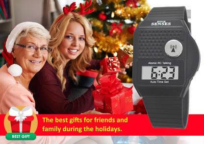 HOTFive Senses - English Atomic Talking Watch, Easy to use for Seniors Blind Men Women, Loud Talking Watch with Sound for Vision Impaired, Watches for Elderly Women, Blind People Products 1026 (BLACK)