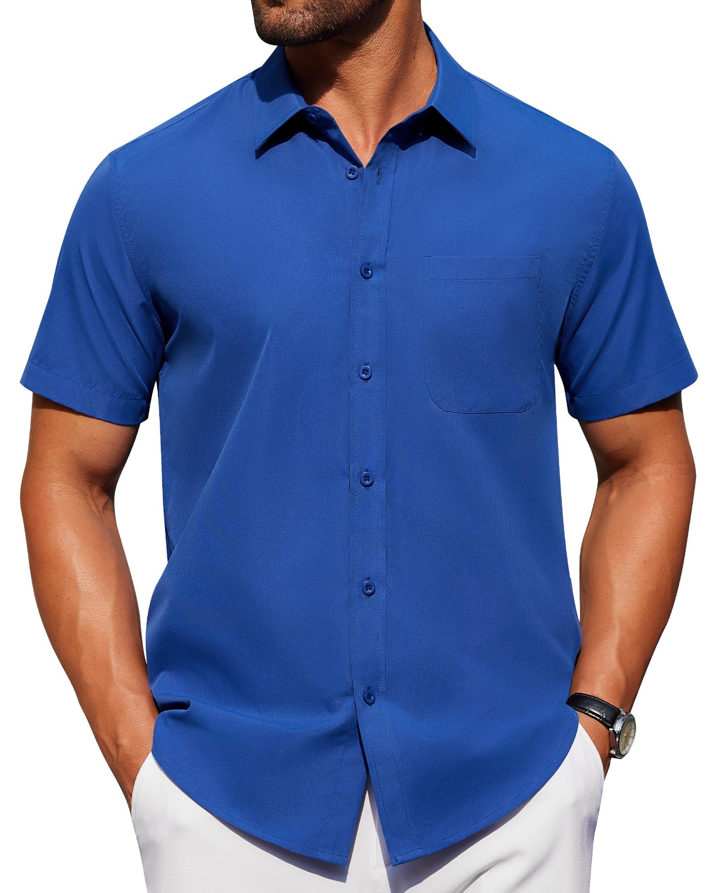 HOTAlimens & Gentle Men's Short Sleeve Dress Shirts Wrinkle Free Untucked Casual Button Down Shirt