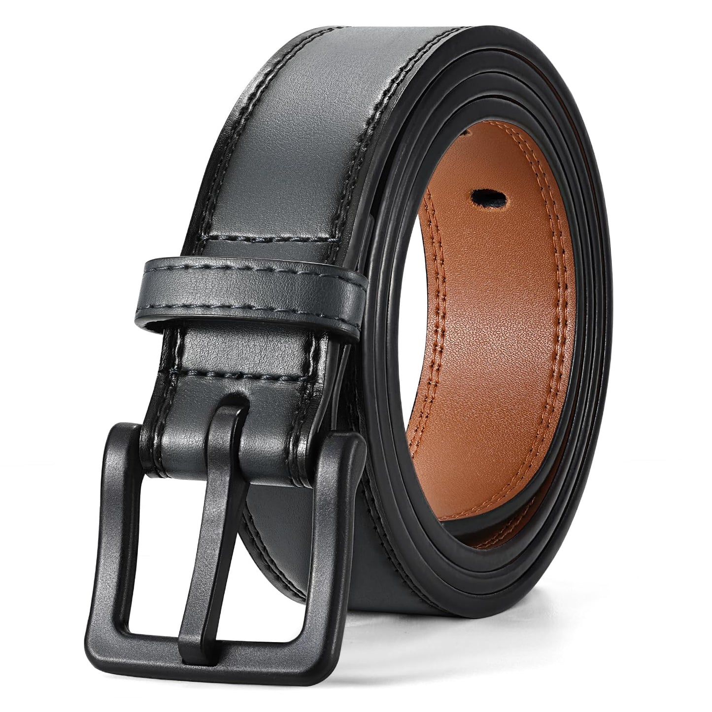 HOTXZQTIVE Men’s Metal Free Belt Hypoallergenic Leather Belts For Jeans Dress Nickle Free TSA Belt With Black Buckle