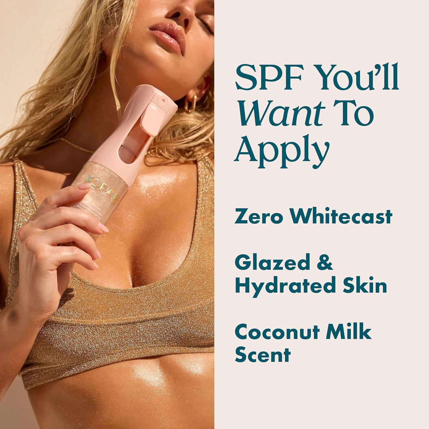 HOTKopari Rose Gold Sunglaze Sheer Body Mist Sunscreen SPF 42, Infused with Shimmering Body Oil, Hydrating Mist, Hydrates, Brightens, Makeup Friendly, Gives Skin a Glowy Finish, Lightweight,